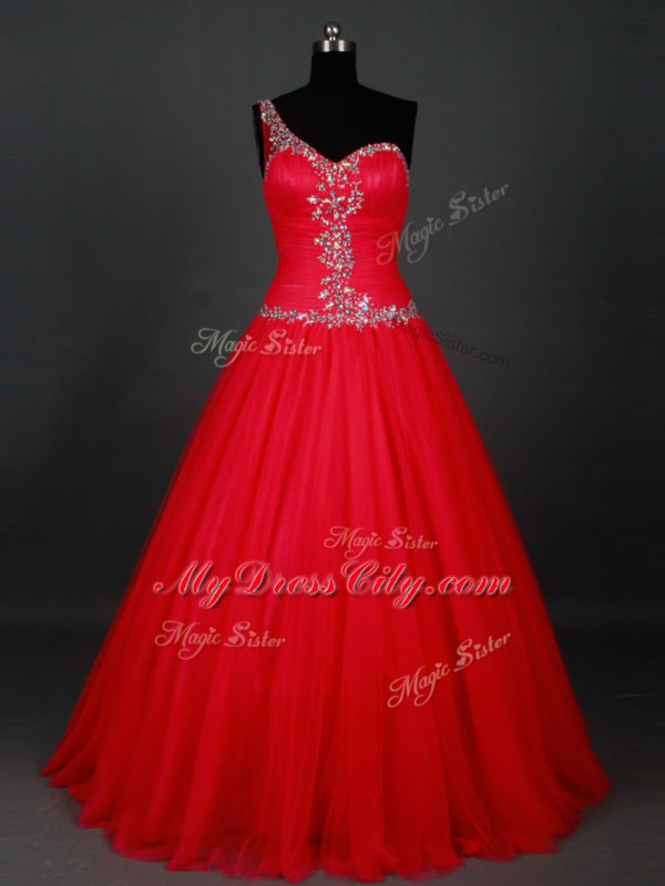 Tulle Sleeveless Floor Length Prom Gown and Beading
