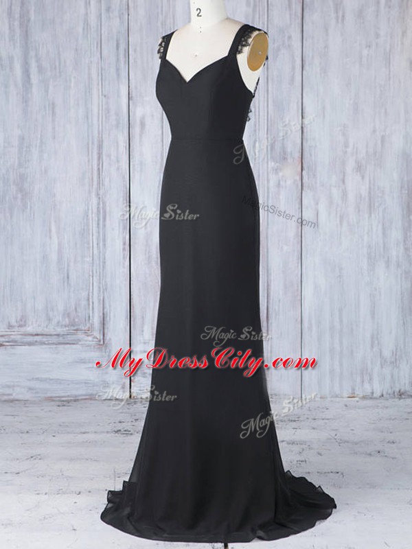 Spectacular Black Sleeveless Appliques Zipper Wedding Guest Dresses
