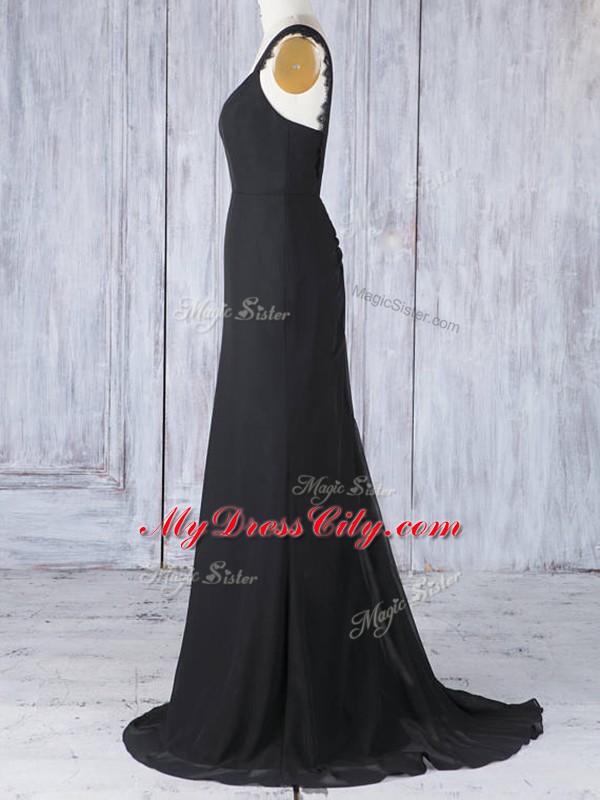 Spectacular Black Sleeveless Appliques Zipper Wedding Guest Dresses