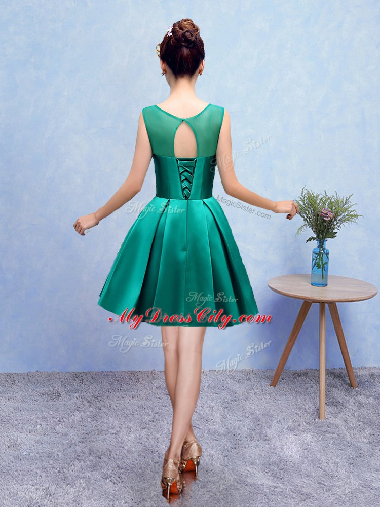 Glorious Sleeveless Lace Up Knee Length Embroidery Dama Dress for Quinceanera