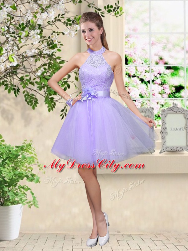 Halter Top Sleeveless Tulle Damas Dress Lace and Belt Lace Up