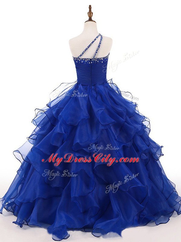 Cheap Floor Length Ball Gowns Sleeveless Royal Blue Girls Pageant Dresses Zipper