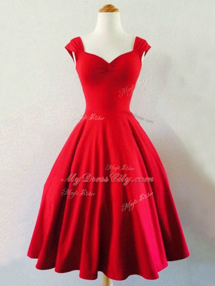 High End Red Sleeveless Ruching Mini Length Dama Dress for Quinceanera