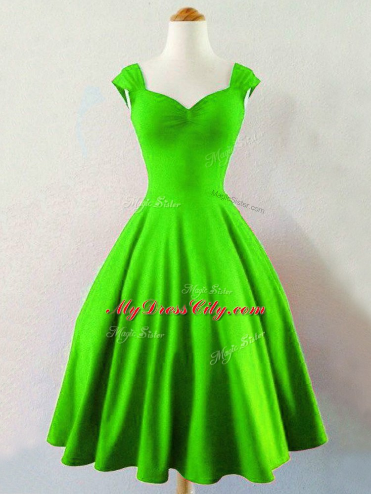 Green A-line Ruching Vestidos de Damas Lace Up Taffeta Sleeveless Mini Length