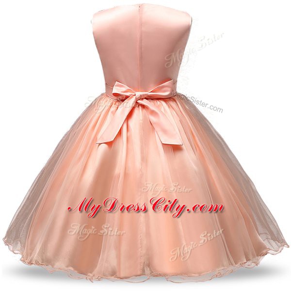 Modest Scoop Sleeveless Organza and Sequined Flower Girl Dresses for Less Belt and Hand Made Flower Zipper