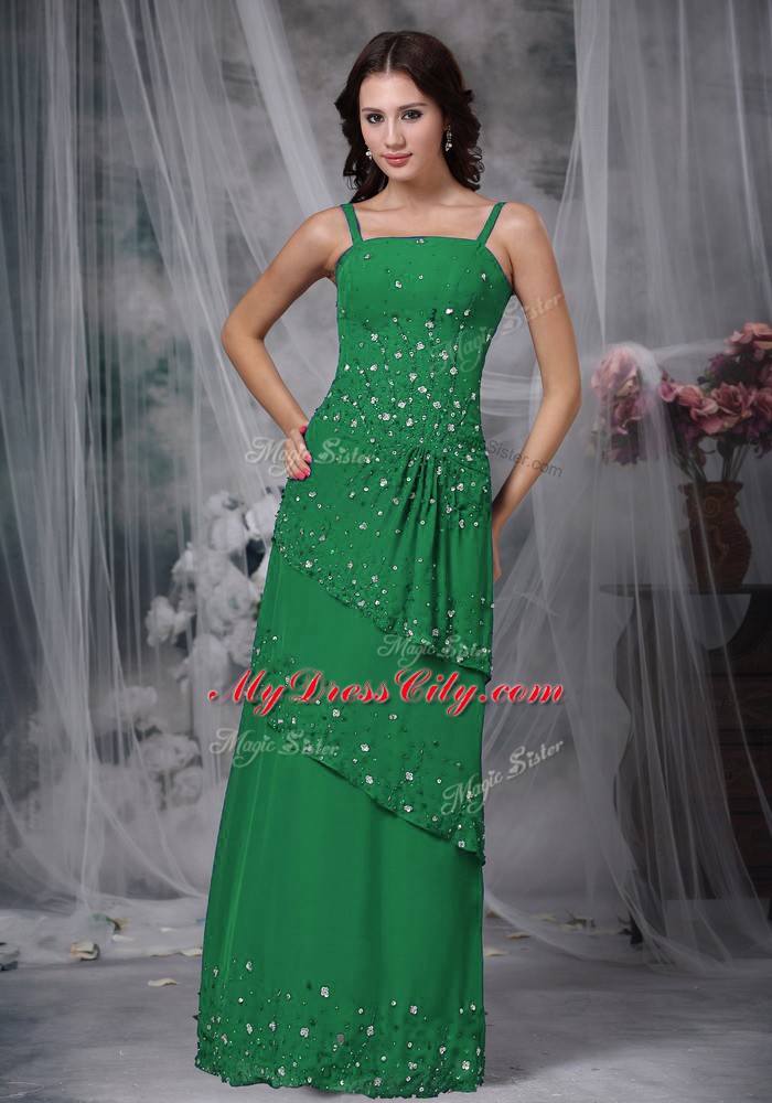 Trendy Green Sleeveless Floor Length Beading Zipper Mother of the Bride Dress
