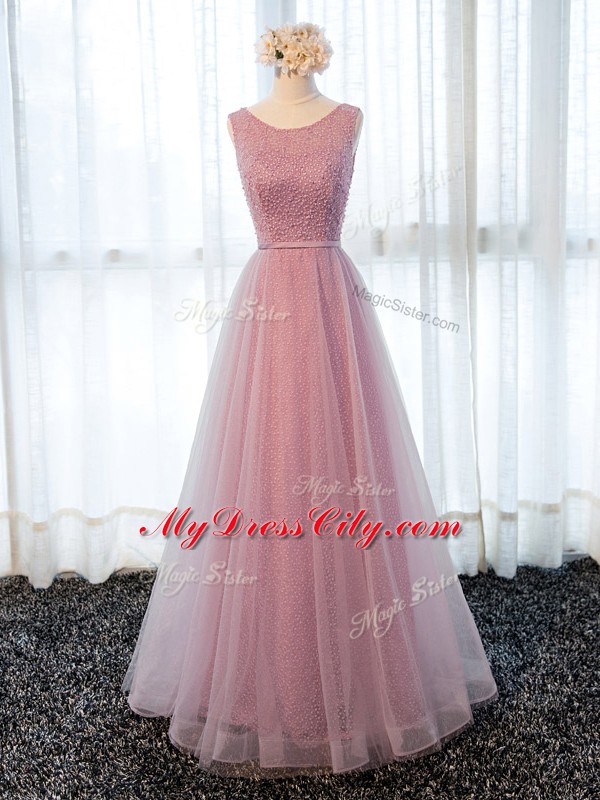 Pink Prom and Military Ball and Sweet 16 with Beading and Belt Scoop Sleeveless Zipper