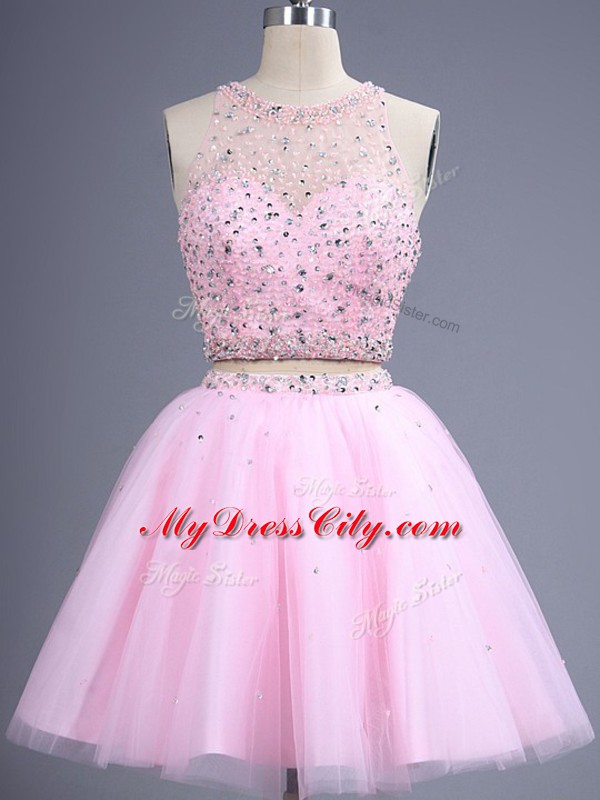 Sumptuous Pink Sleeveless Tulle Zipper Damas Dress for Prom and Party and Wedding Party