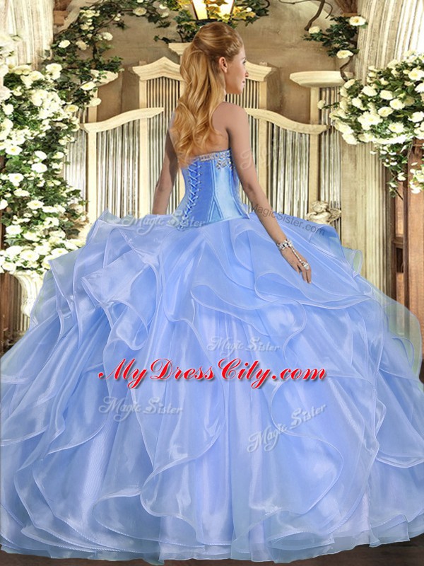Perfect Lavender Quinceanera Dresses Military Ball and Sweet 16 and Quinceanera with Beading and Ruffles Sweetheart Sleeveless Lace Up