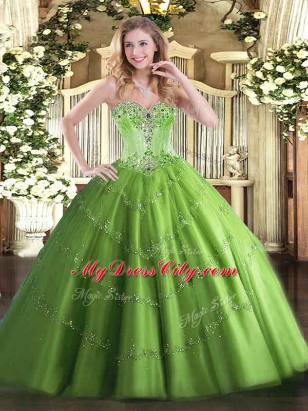Most Popular Tulle Sweetheart Sleeveless Lace Up Beading Sweet 16 Quinceanera Dress in