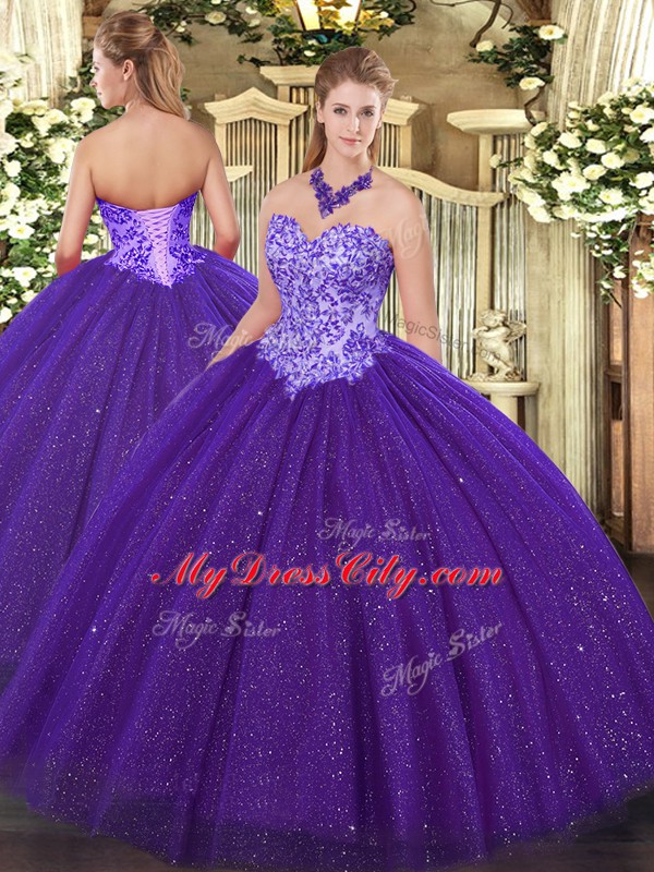 Floor Length Purple Sweet 16 Dress Tulle Sleeveless Beading
