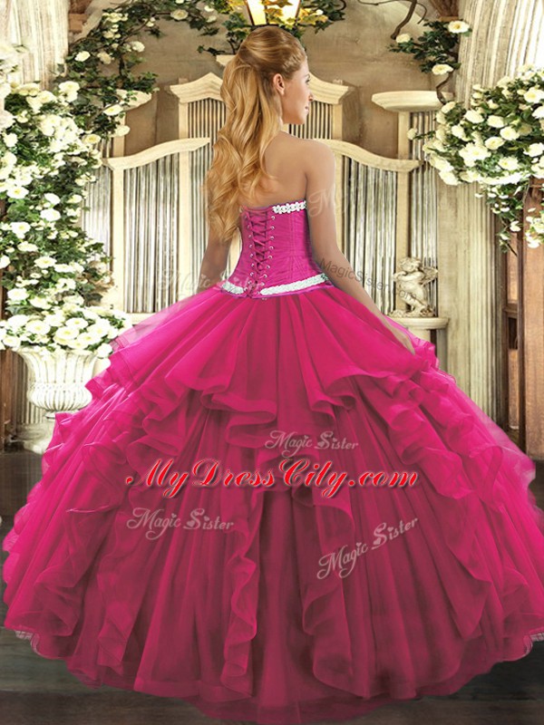 Classical Sleeveless Lace Up Floor Length Appliques and Ruffles Sweet 16 Dresses