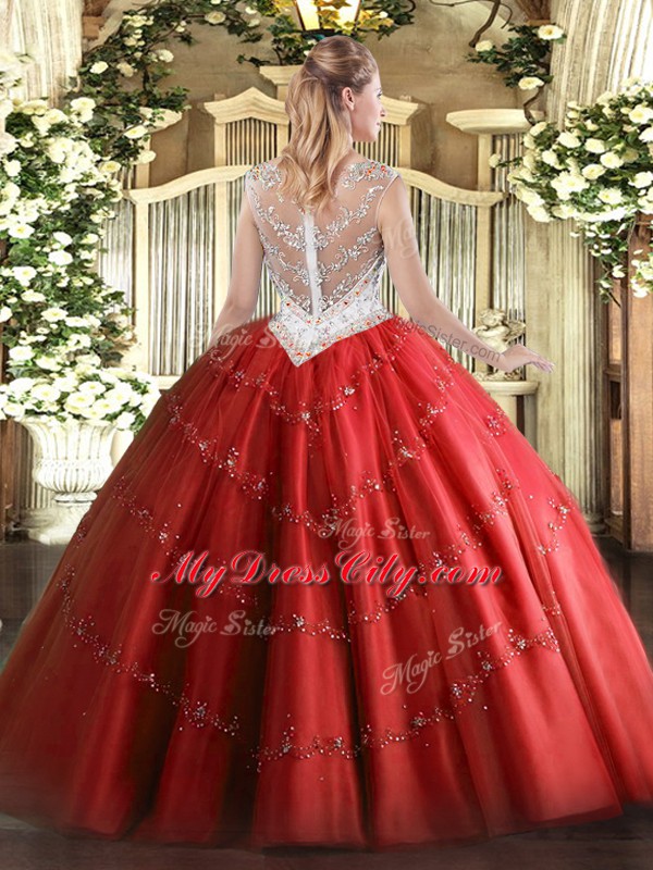 Stylish Ball Gowns Beading and Appliques Ball Gown Prom Dress Zipper Tulle Sleeveless Floor Length