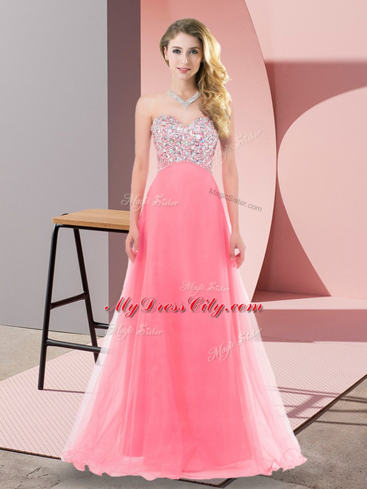 Superior Sleeveless Lace Up Floor Length Beading Prom Evening Gown