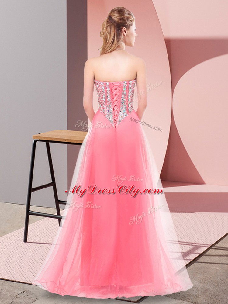 Superior Sleeveless Lace Up Floor Length Beading Prom Evening Gown