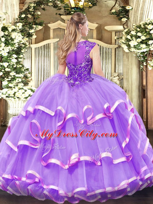 Organza Scoop Sleeveless Zipper Beading and Ruffled Layers Sweet 16 Quinceanera Dress in Baby Blue