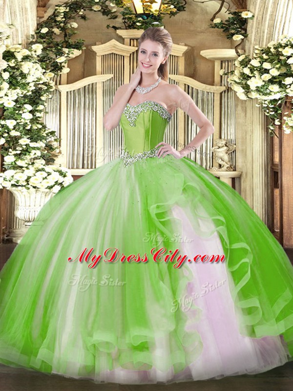 Best Selling Yellow Green Sweetheart Lace Up Beading and Ruffles Quinceanera Dress Sleeveless