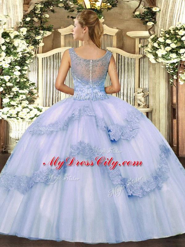 Shining Sleeveless Floor Length Beading and Appliques Clasp Handle Quinceanera Dresses with Lilac
