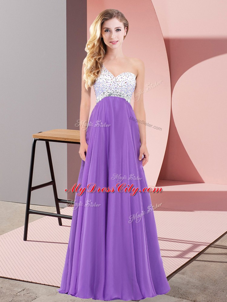 Lovely Eggplant Purple Dress for Prom Prom and Party with Beading One Shoulder Sleeveless Lace Up