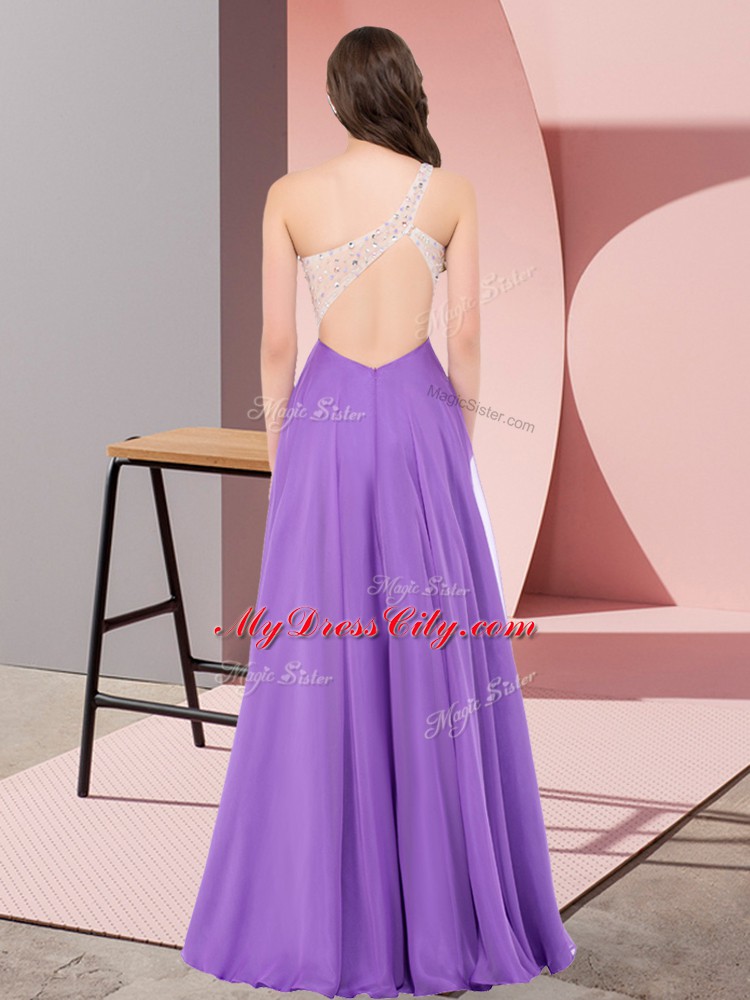 Lovely Eggplant Purple Dress for Prom Prom and Party with Beading One Shoulder Sleeveless Lace Up