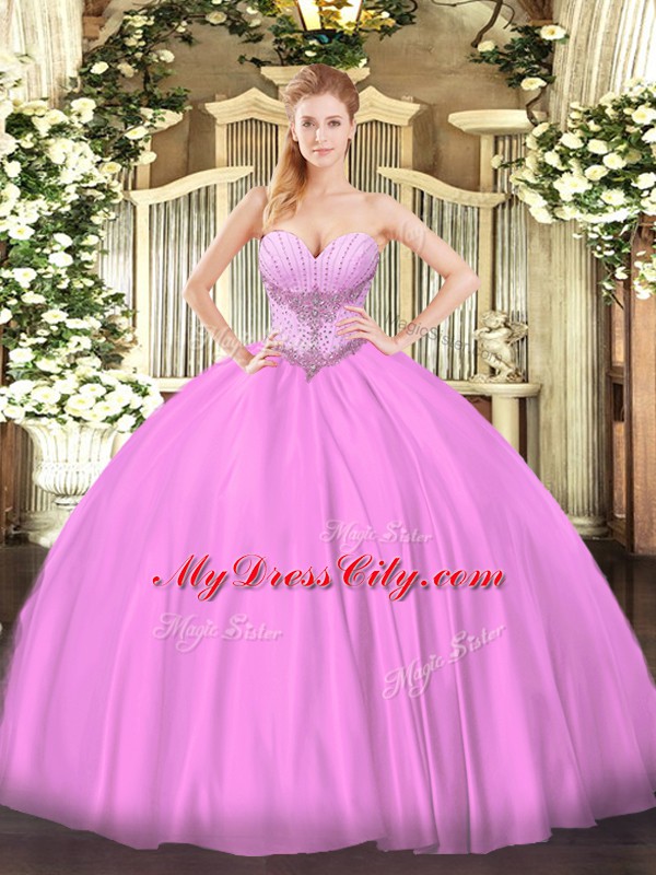 Super Satin Sleeveless Floor Length Quinceanera Gown and Beading