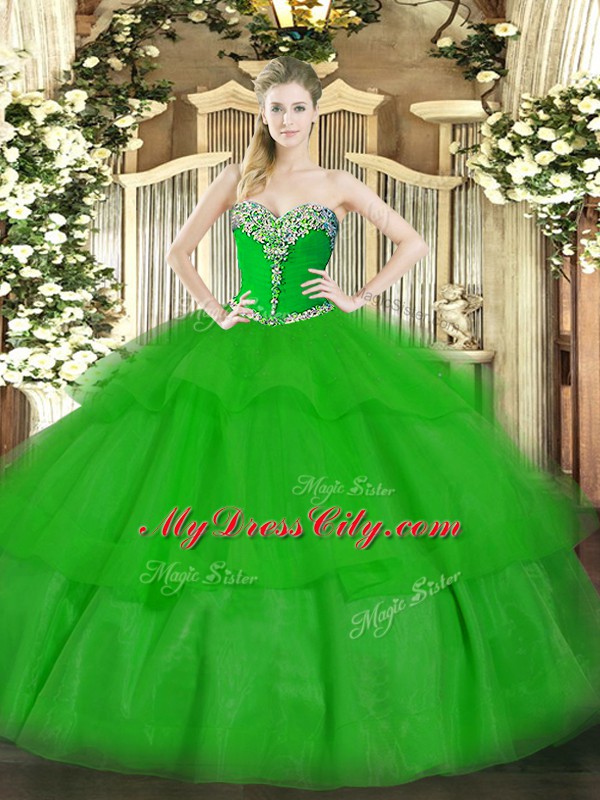 On Sale Sweetheart Sleeveless Lace Up Sweet 16 Dresses Green Tulle