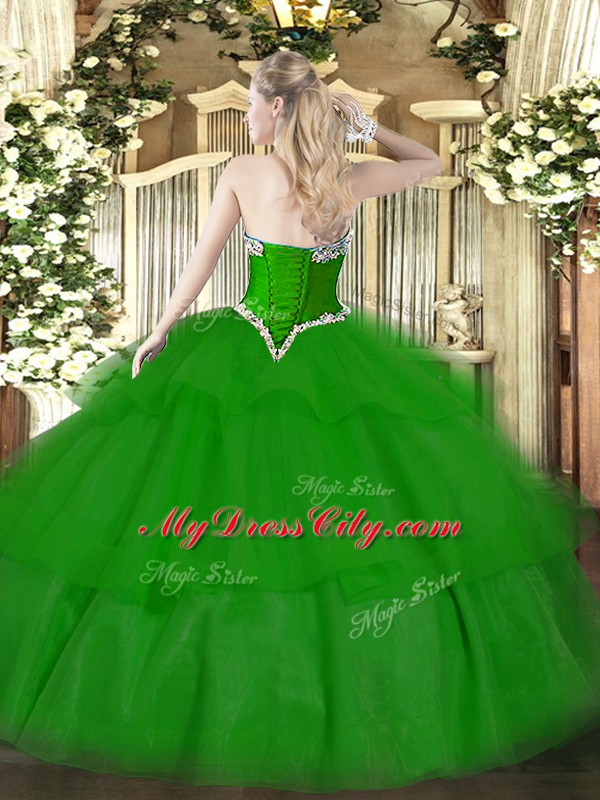 On Sale Sweetheart Sleeveless Lace Up Sweet 16 Dresses Green Tulle