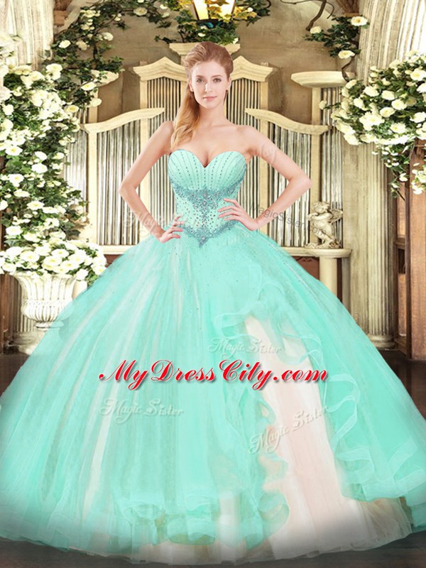 New Arrival Apple Green Sweetheart Lace Up Beading and Ruffles 15th Birthday Dress Sleeveless