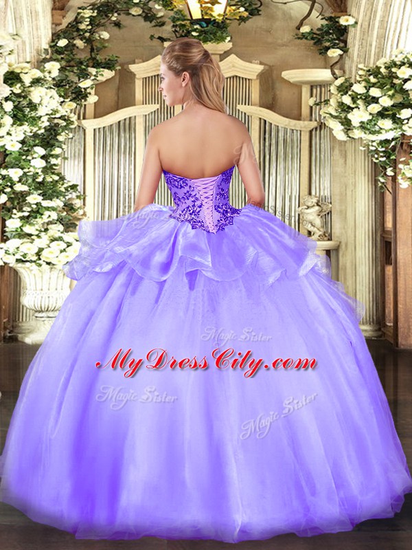 Appliques Quinceanera Gown Light Blue Lace Up Sleeveless Floor Length