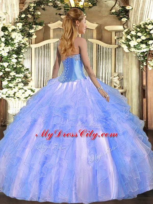 Fantastic Aqua Blue Lace Up Sweetheart Beading and Ruffles Quinceanera Gown Tulle Sleeveless
