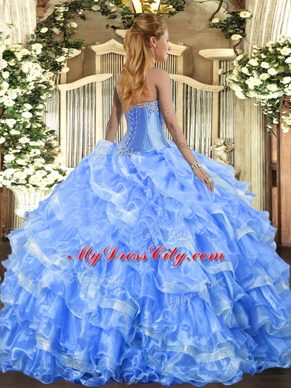 Organza Sweetheart Sleeveless Lace Up Beading and Ruffled Layers Quinceanera Gowns in Orange Red