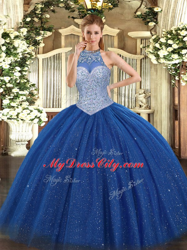 New Arrival Floor Length Ball Gowns Sleeveless Royal Blue Quinceanera Gown Lace Up