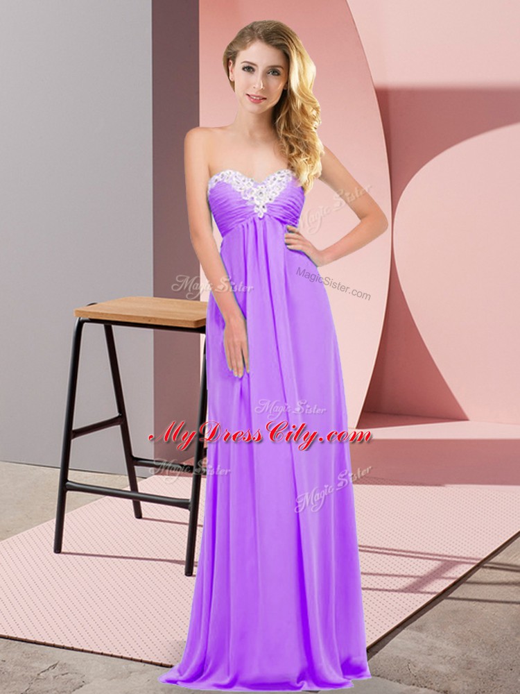 Dazzling Floor Length Lavender Evening Dress Chiffon Sleeveless Ruching