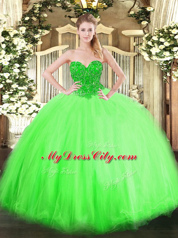 Ball Gown Prom Dress Military Ball and Sweet 16 and Quinceanera with Beading Sweetheart Sleeveless Lace Up