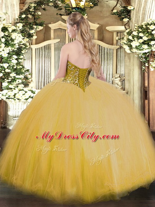 Ball Gown Prom Dress Military Ball and Sweet 16 and Quinceanera with Beading Sweetheart Sleeveless Lace Up