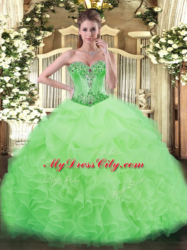 Quinceanera Gown Sweet 16 and Quinceanera with Beading and Ruffles and Pick Ups Sweetheart Sleeveless Lace Up