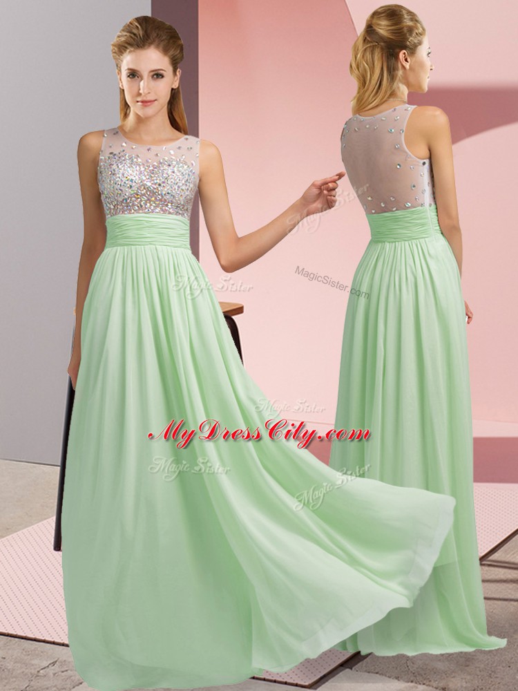 Beading Prom Dress Apple Green Side Zipper Sleeveless Floor Length