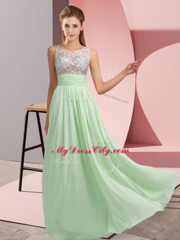Beading Prom Dress Apple Green Side Zipper Sleeveless Floor Length