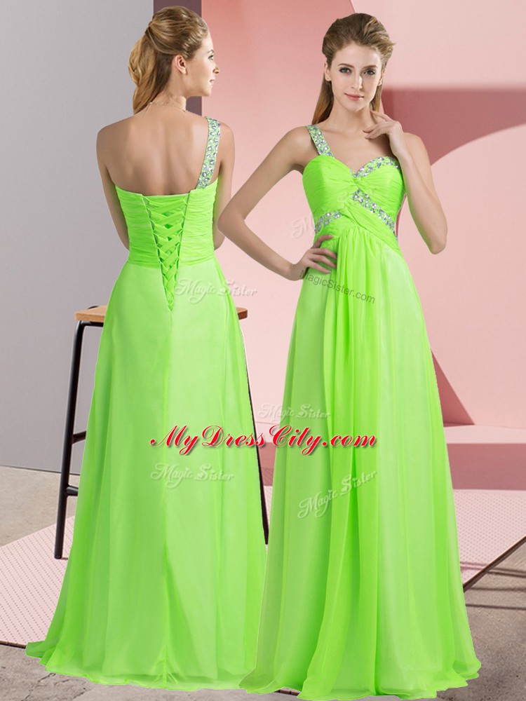 Sleeveless Floor Length Beading Lace Up Homecoming Dress with