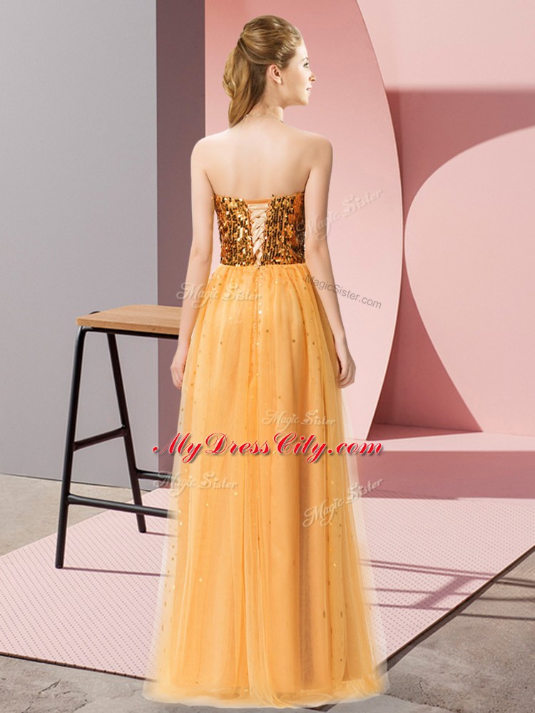 Gold Sweetheart Lace Up Sequins Dress for Prom Sleeveless