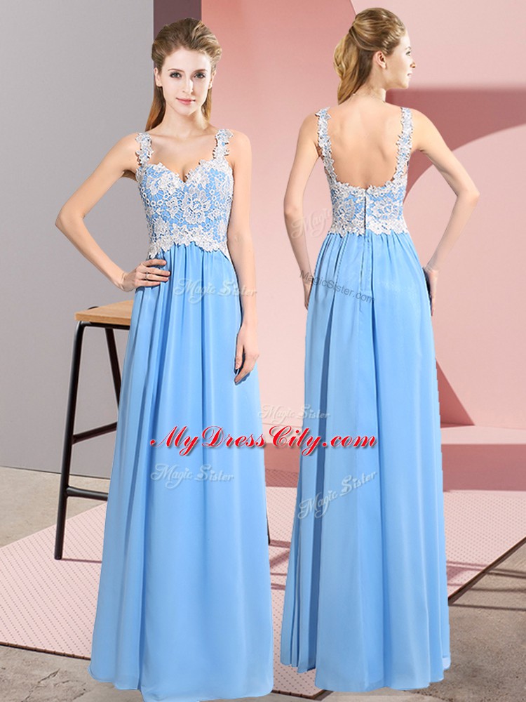 Floor Length Empire Sleeveless Aqua Blue Prom Evening Gown Zipper