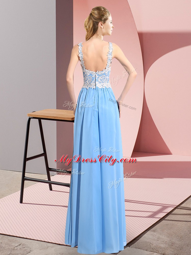 Floor Length Empire Sleeveless Aqua Blue Prom Evening Gown Zipper