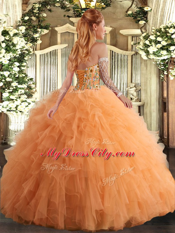 Classical Sweetheart Sleeveless Tulle 15th Birthday Dress Embroidery and Ruffles Lace Up
