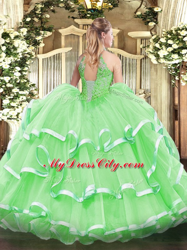 Popular Halter Top Sleeveless Organza Quinceanera Gowns Beading Lace Up