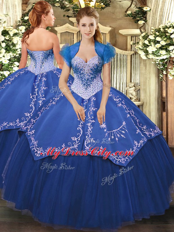 Amazing Floor Length Blue 15th Birthday Dress Sweetheart Sleeveless Lace Up