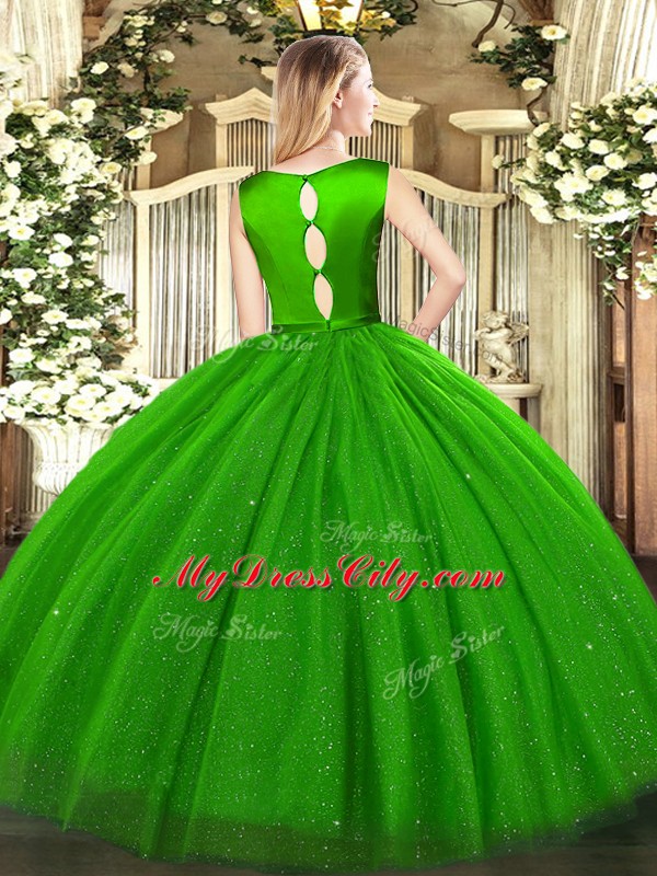 High End Ball Gowns 15th Birthday Dress Green Scoop Tulle Sleeveless Floor Length Clasp Handle