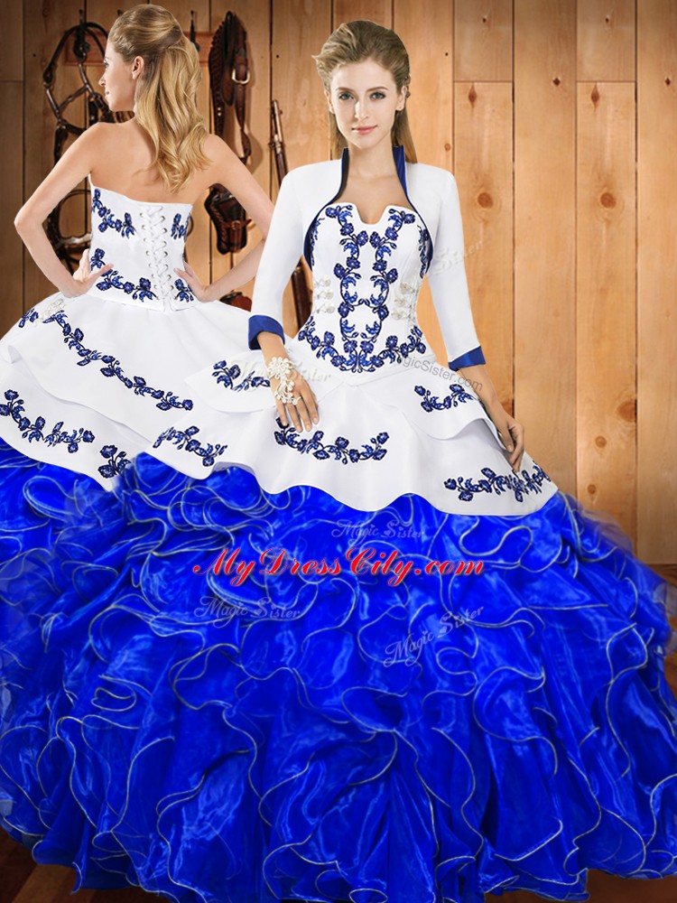 Wonderful Floor Length Ball Gowns Sleeveless Blue And White 15th Birthday Dress Lace Up
