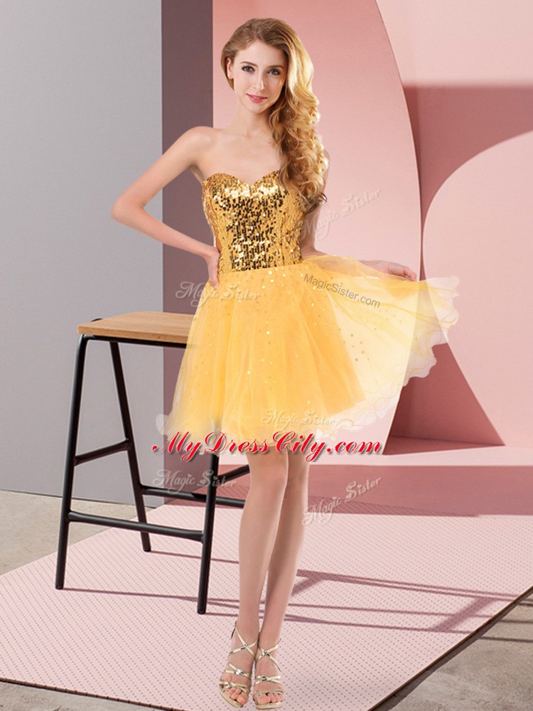 Perfect Sweetheart Sleeveless Zipper Prom Dresses Gold Tulle