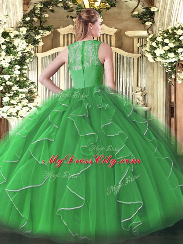 Stunning Olive Green Sleeveless Floor Length Ruffles Zipper Sweet 16 Quinceanera Dress