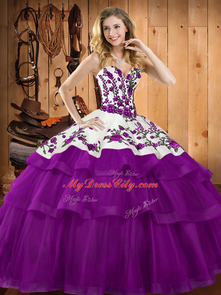 Simple Purple Lace Up 15 Quinceanera Dress Embroidery and Ruffles Sleeveless Floor Length
